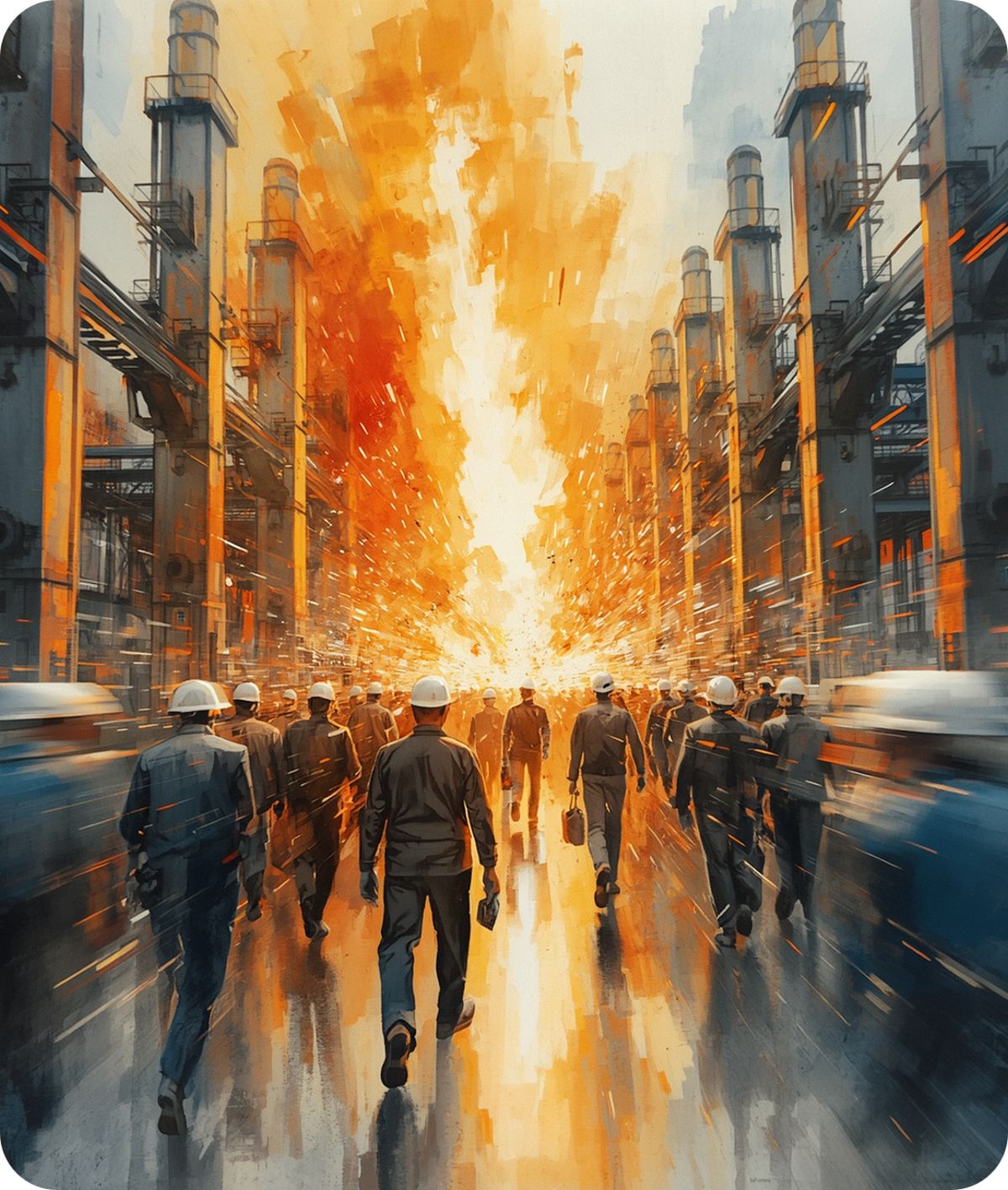 Engineers walking through an industrial plant
